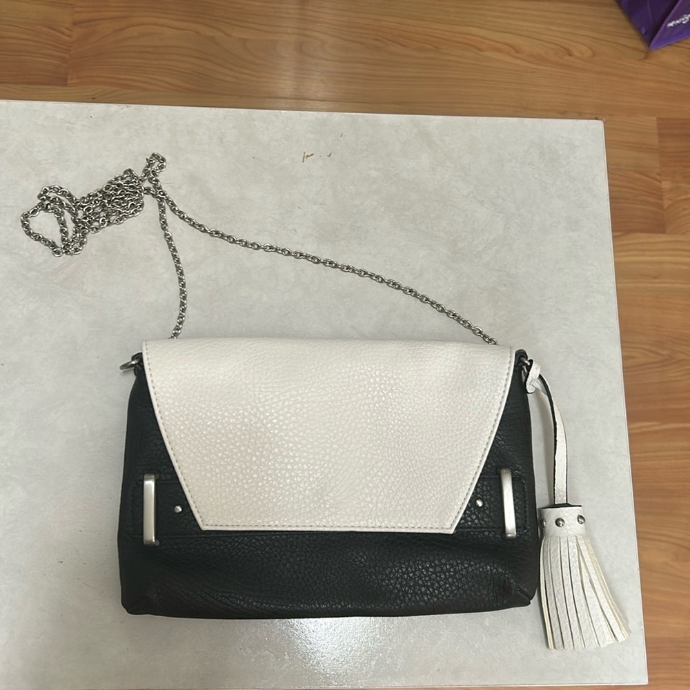 Sam & Libby Faux Leather Studded Clutch / Cross Body Purse Handbag, Black White